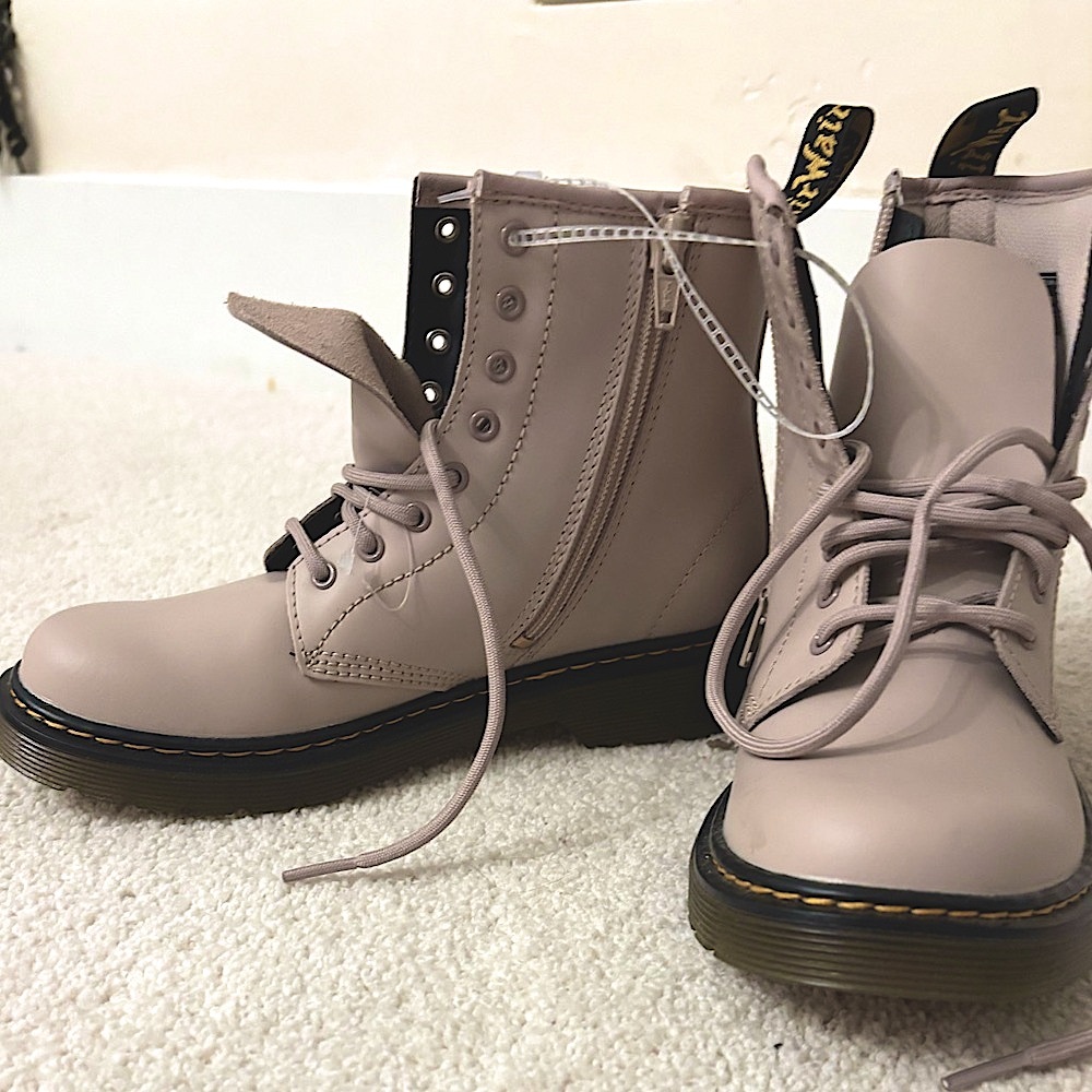 Dr. Martens Girls Combat Boots in Taupe - Picture 2 of 4